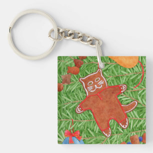 GINGERBREAD KAT Vierkante Acryl Sleutelhanger