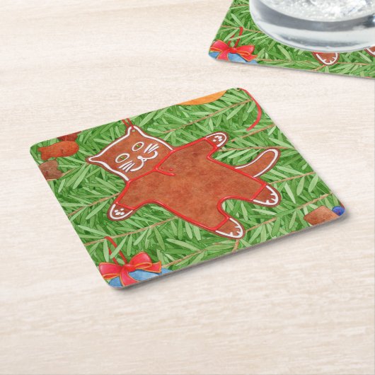 GINGERBREAD KAT Vierkante Papier Onderzetters (Schuin)