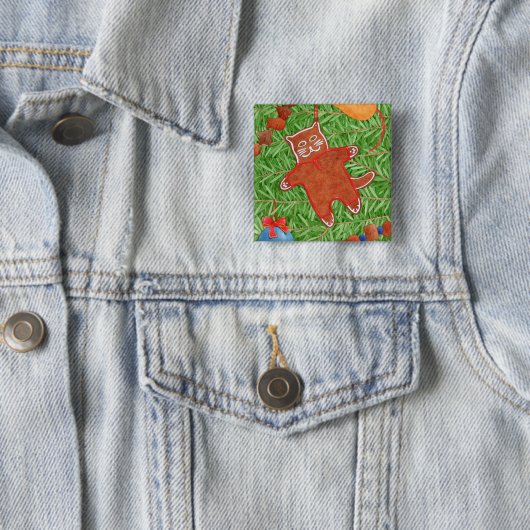 GINGERBREAD KAT Vierkante Pin Button (In situ)
