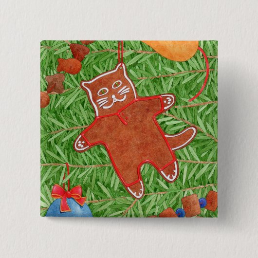 GINGERBREAD KAT Vierkante Pin Button (Voorkant)