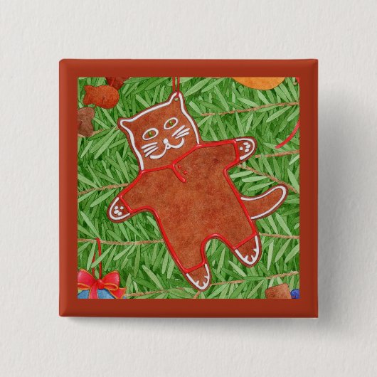 GINGERBREAD KAT Vierkante Pin Button / Gingerbread (Voorkant)