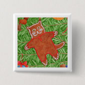 GINGERBREAD KAT Vierkante Pin Button / Wit (Voorkant)