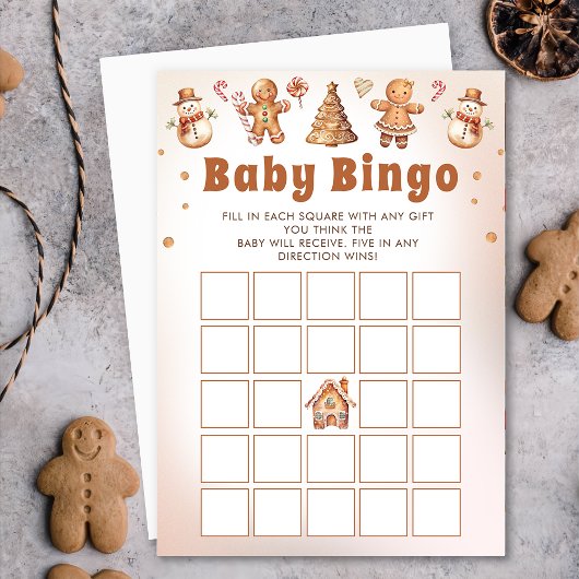 Gingerbread Kerst Baby shower Bingo Spel Kaart