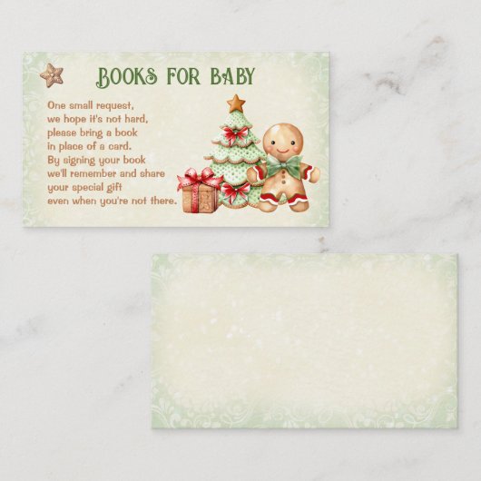 Gingerbread Kerst Baby shower Boeken voor Baby Informatiekaartje (Voorkant / Achterkant)