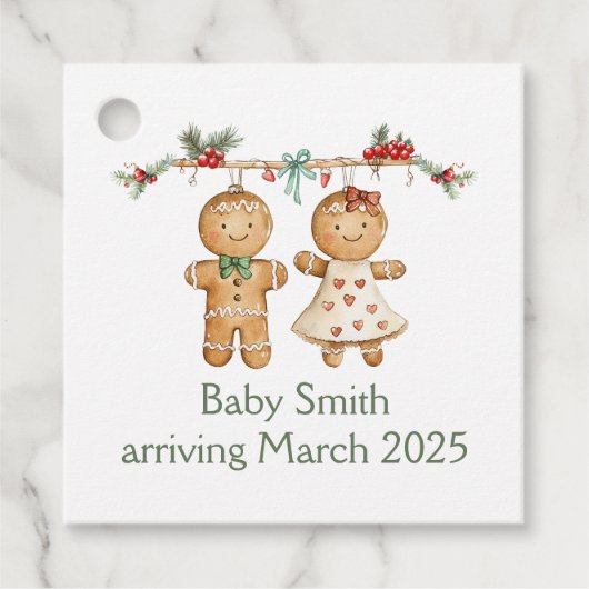 Gingerbread Kerst baby shower gunst cadeau labels (Voorkant)