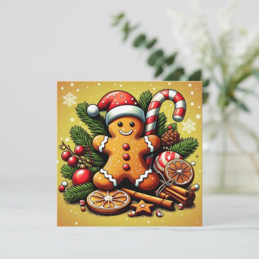 Gingerbread kerstkaart! feestdagenkaart (Staand voorkant)