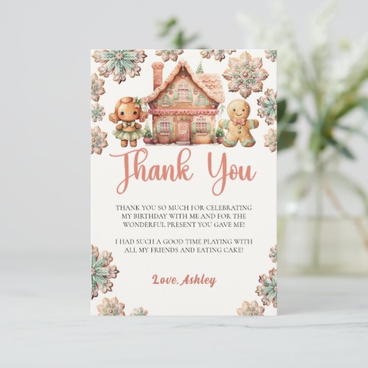 Gingerbread Kerstkoekje Verjaardag Bedankkaart (Staand voorkant)