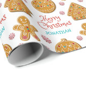 Gingerbread Kerstkoekjes Aangepaste Naam Feestdage Cadeaupapier (Rol Hoek)