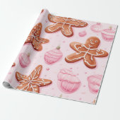 Gingerbread Kerstkoekjes Roze inpakpapier (Uitgerold)