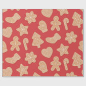 Gingerbread Kerstkoekjespatroon op rood Cadeaupapier (Vlak)