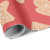 Gingerbread Kerstkoekjespatroon op rood Cadeaupapier (Rol Hoek)