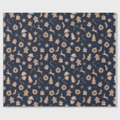 Gingerbread, kerstman en kerstboompatroon cadeaupapier (Vlak)