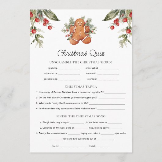 Gingerbread Kerstmenu & Quiz Menu (Achterkant)