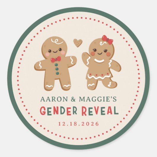Gingerbread Kerstmis Geslacht onthullen gunst Ronde Sticker (Voorkant)