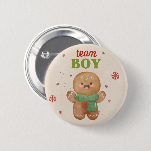 Gingerbread Kerstmis Geslacht Onthullen Team Boy S Ronde Button 5,7 Cm (Voorkant /achterkant)