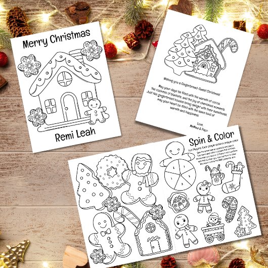 Gingerbread Kerstmis Kleuren & Spel Activiteit Kaart