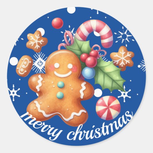 Gingerbread Kerstmis Pepermunt Blauw Naam Blauw Ronde Sticker (Voorkant)
