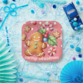 Gingerbread Kerstmis Pepermunt Blauw Naam Roze Papieren Bordje (Feest)