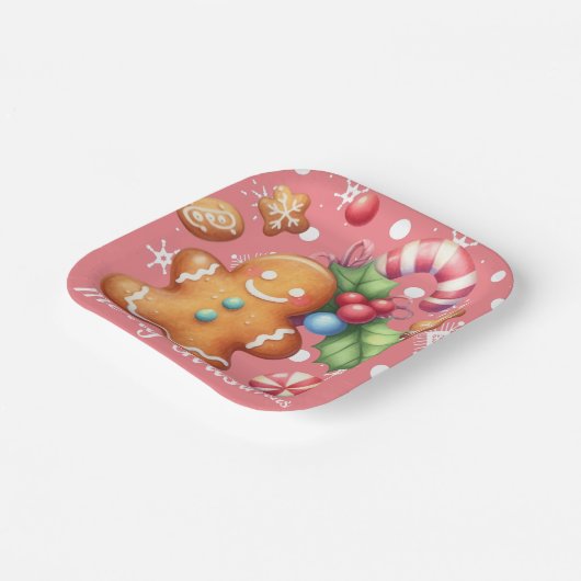 Gingerbread Kerstmis Pepermunt Blauw Naam Roze Papieren Bordje (Gebogen)