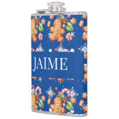 Gingerbread Kerstmis Pepermunt Blauw Naam Sneeuw Heupfles (Links)