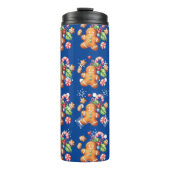 Gingerbread Kerstmis Pepermunt Blauw Naam Sneeuw Thermosbeker (Voorkant)