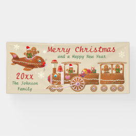 Gingerbread Kersttrein en vliegtuig Cartoon Spandoek