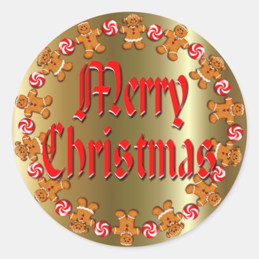 GINGERBREAD KINDER WREATH DOOR SHARON SHARPE RONDE STICKER (Voorkant)