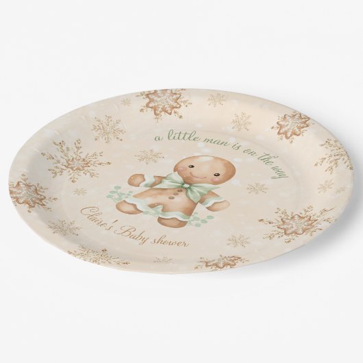 Gingerbread Klein Man Groen Kerst Baby shower Papieren Bordje (Gekanteld)