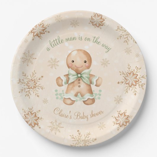 Gingerbread Klein Man Groen Kerst Baby shower Papieren Bordje (Voorkant)