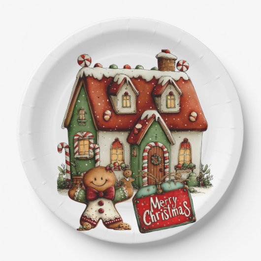 Gingerbread Koekhuis  Papieren Bordje (Voorkant)