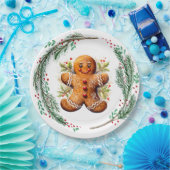 Gingerbread Koekje en Kerstmis Holly Papieren Bordje (Feest)