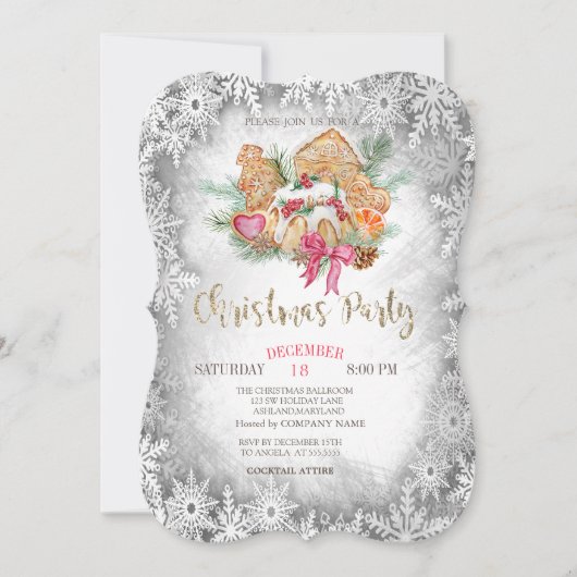 Gingerbread Koekje, Grijze Sneeuwvlokken Kerstmis Kaart (Voorkant)