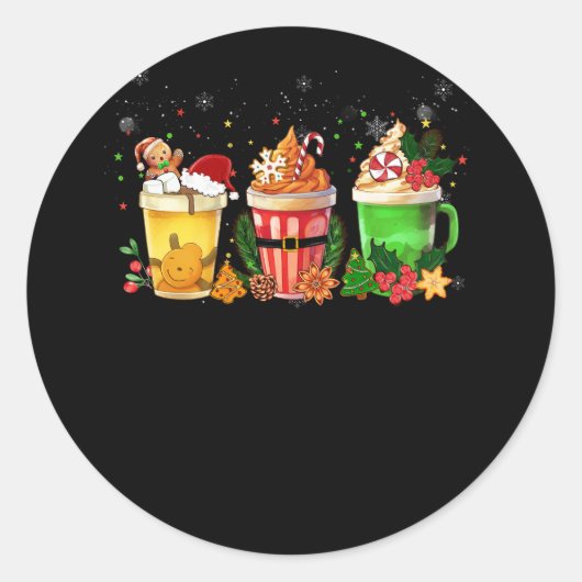 Gingerbread Koekje Kerstmis Koffiekopjes Latte Dri Ronde Sticker (Voorkant)