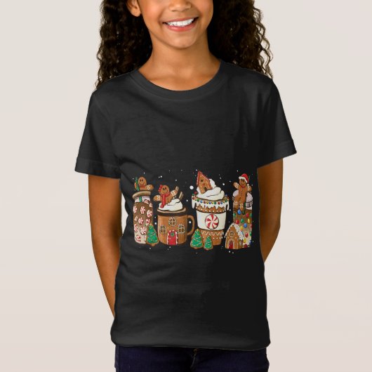 Gingerbread Koekje Kerstmis Koffiekopjes Latte Dri T-shirt (Voorkant)