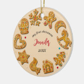 Gingerbread koekjes Baby Eerste Kerstmis Keramisch Ornament (Links)