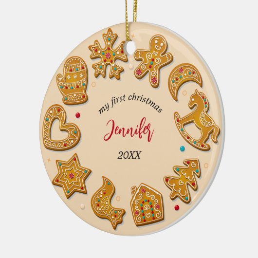 Gingerbread koekjes Baby Eerste Kerstmis Keramisch Ornament (Links)