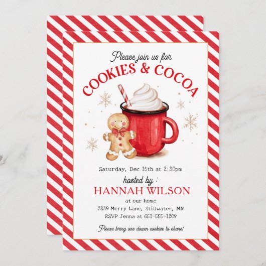 Gingerbread koekjes en cacao kerst kaart (Voorkant / Achterkant)