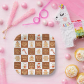 Gingerbread koekjes geruit patroon papieren bordje (Feest)