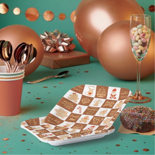 Gingerbread koekjes geruit patroon papieren bordje (Multi)