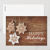 Gingerbread koekjes hangen boven hout feestdagenkaart (Voorkant / Achterkant)