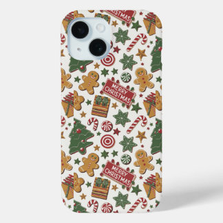 Gingerbread koekjes, snoep en kerstbomen, iPhone 15 case