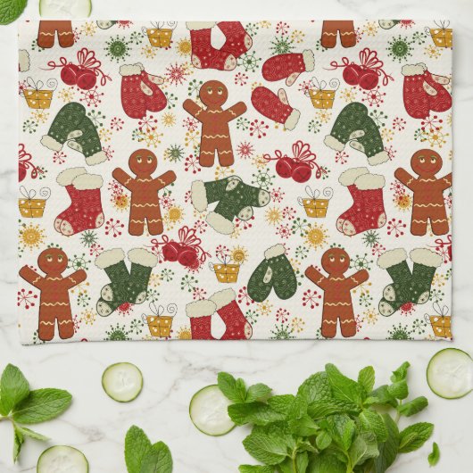 Gingerbread koekjespatroon keukenhanddoek (Gevouwen)