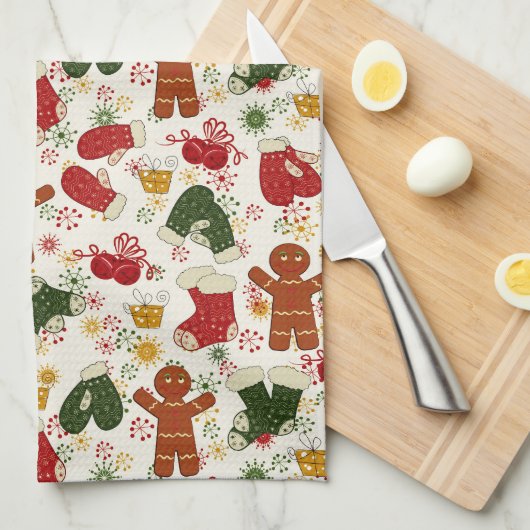 Gingerbread koekjespatroon keukenhanddoek (Quarter Fold)