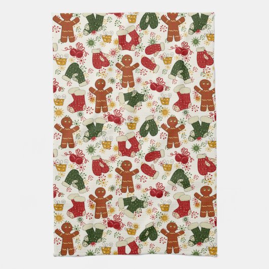 Gingerbread koekjespatroon keukenhanddoek (Verticaal)