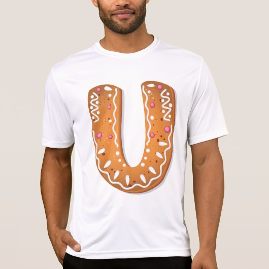 Gingerbread Letter U Monogram Holiday Cookie T-shirt (Voorkant)