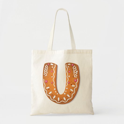 Gingerbread Letter U Monogram Holiday Cookie Tote Bag (Voorkant)