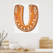 Gingerbread Letter U Monogram Kerstkoekje Poster (Keuken)