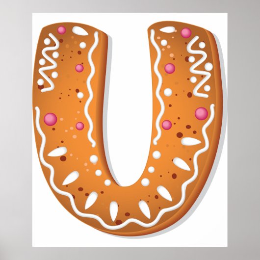 Gingerbread Letter U Monogram Kerstkoekje Poster (Voorkant)