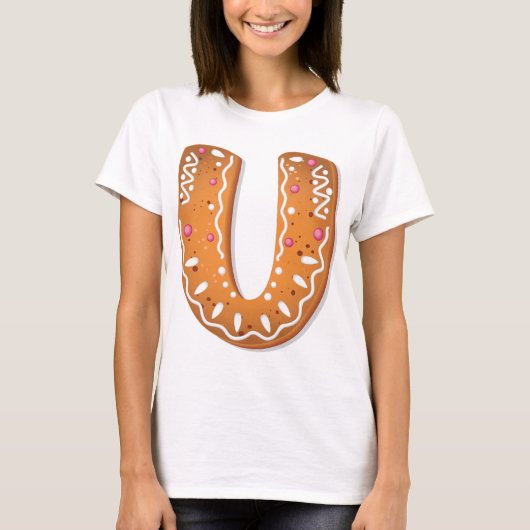 Gingerbread Letter U Monogram Kerstkoekje T-shirt (Voorkant)
