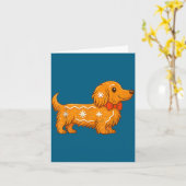 Gingerbread Long Hair Dachshund Christmas Pajama T Kaart (Gele Bloem)